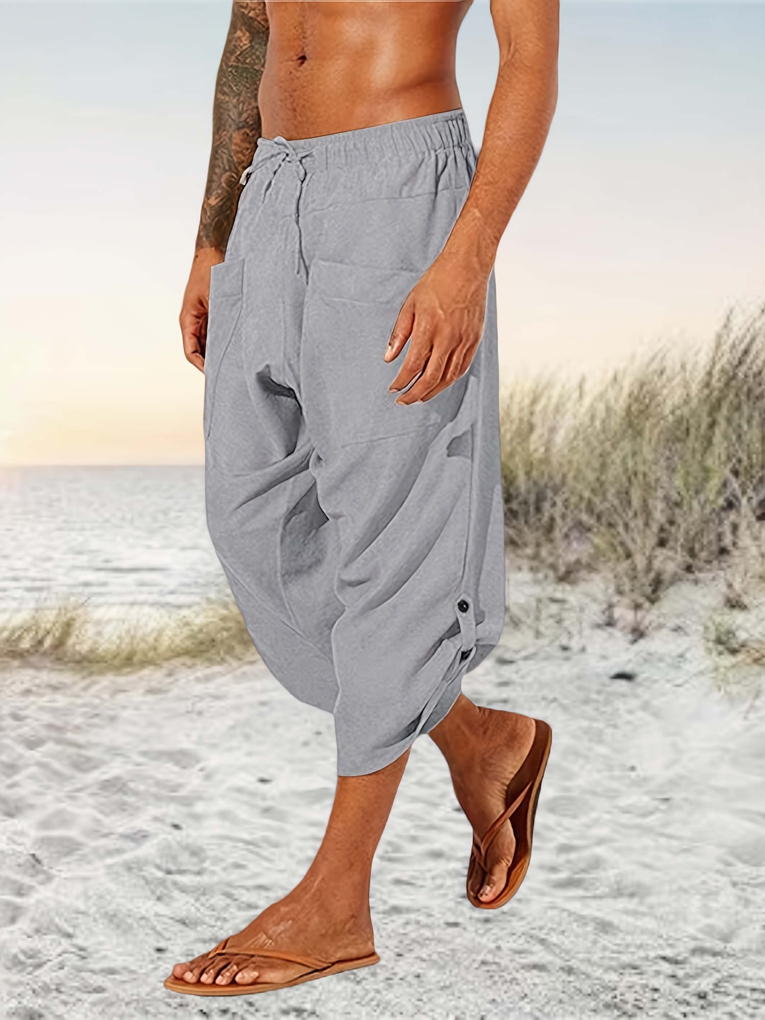 mens 3 4 pants sold on Temu United States