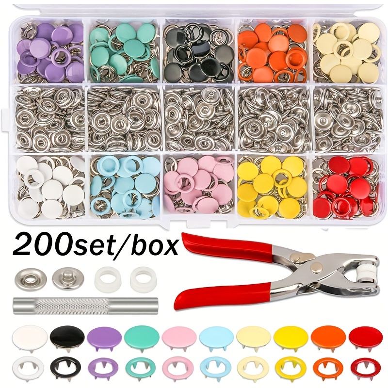 

100/200sets Metal Snaps Buttons With Fastener Pliers Press Tool Kit, No-sew Button Fasteners For Clothes Backpacks, Diy Sewing Tools