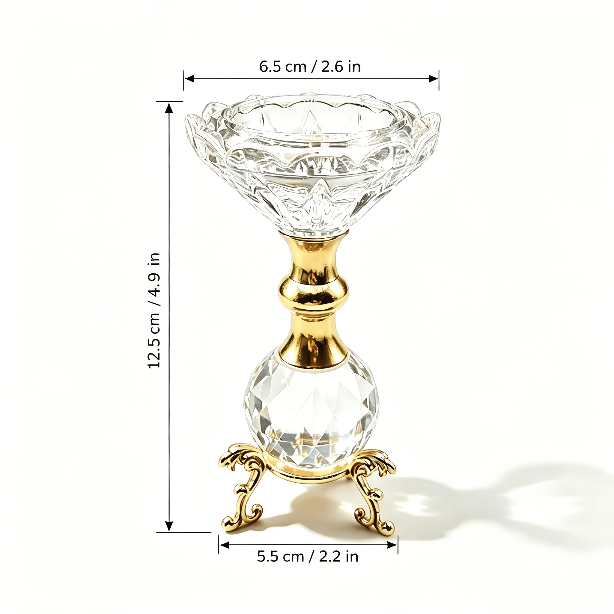 TEMU Luminaire à bougie en cristal avec base trépied torsadée dorée, lampe à thé en verre transparent découpé diamant, décoration de table , convient