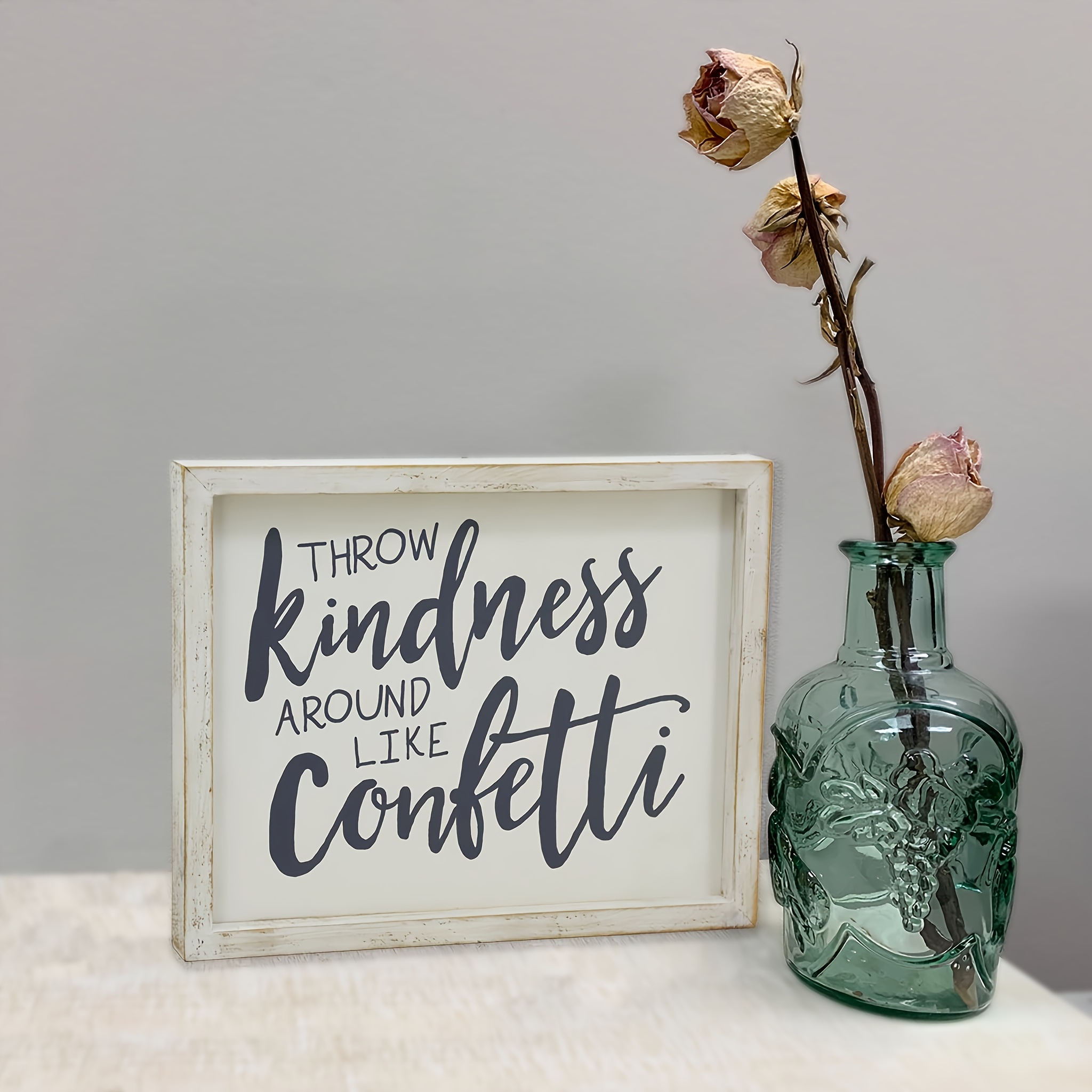 

1pc Wall Sign, Throw Kindness Around Like Confetti Wood Wall Framed Sign White Washed Wood Wall Decor