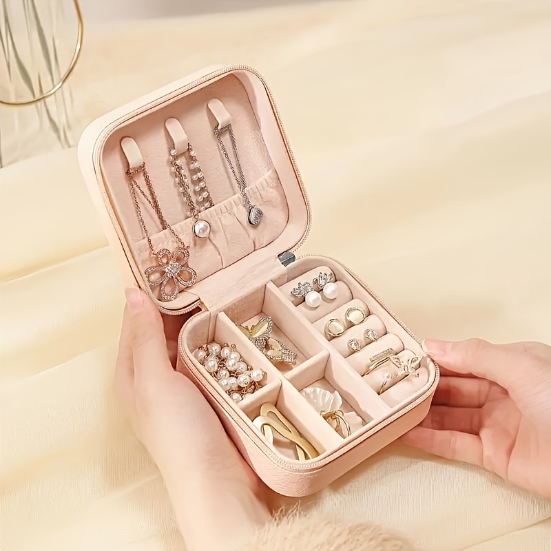 Elegant Mini Jewelry Organizer - Portable Faux Leather Travel Case for Earrings, Necklaces, Rings | Available in White, Pink, Blue, Black | Perfect Gift for Women & Girls details 0