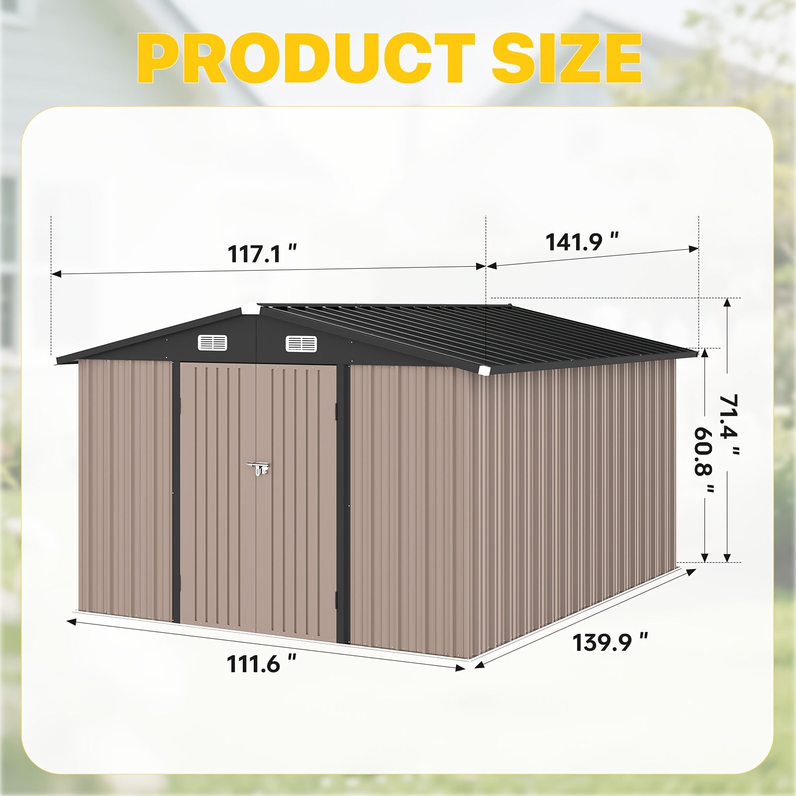 TEMU Nordivale Abri de Jardin Extérieur Métallique Imperméable 10x12 Pieds avec Base - Porte Double Verrouillable à Charnières, Toit Incliné, Abri à