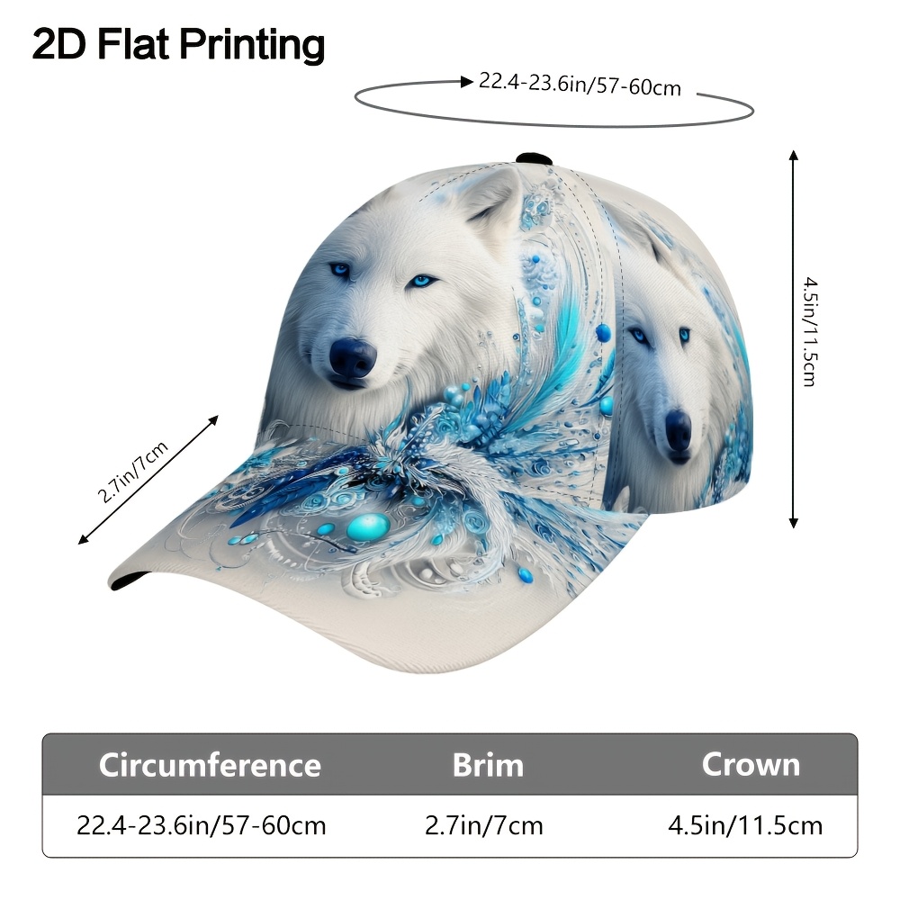 TEMU Classic 2d Flat-panel Baseball With A Mysterious White Wolf Print. This Lightweight, Adjustable Is Perfect For Casual Wear, Sports, , Shopping,