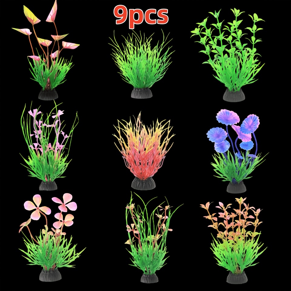 Image of 9pcs Realistic Artificial Aquarium Plants - Non-toxic For Fish, Easy To Clean Faux Aquatic Grasses With Leaves & Stems For Fish Tank Decor, Pond, Aquarium - Durable Low-maintenance For Aquatic Habitat
