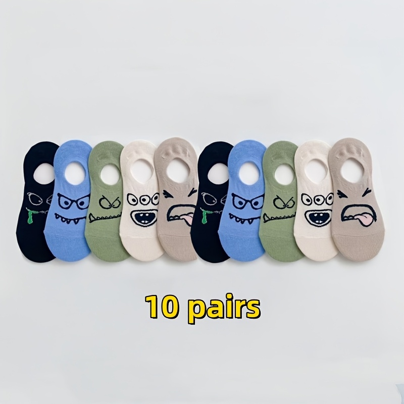 TEMU 5 Pairs/10 Pairs Of Spring And Summer Thin, Breathable, Cute And Monster Printed Invisible Women's No-show Socks, Soft, Comfortable, And