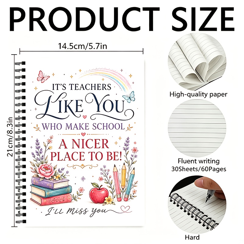 TEMU 1 "thank You Teacher" Spiral-bound Notebook With Lined Pages (/60 Pages) And A Message; Suitable For Teachers, Students, And Office Use-ideal As