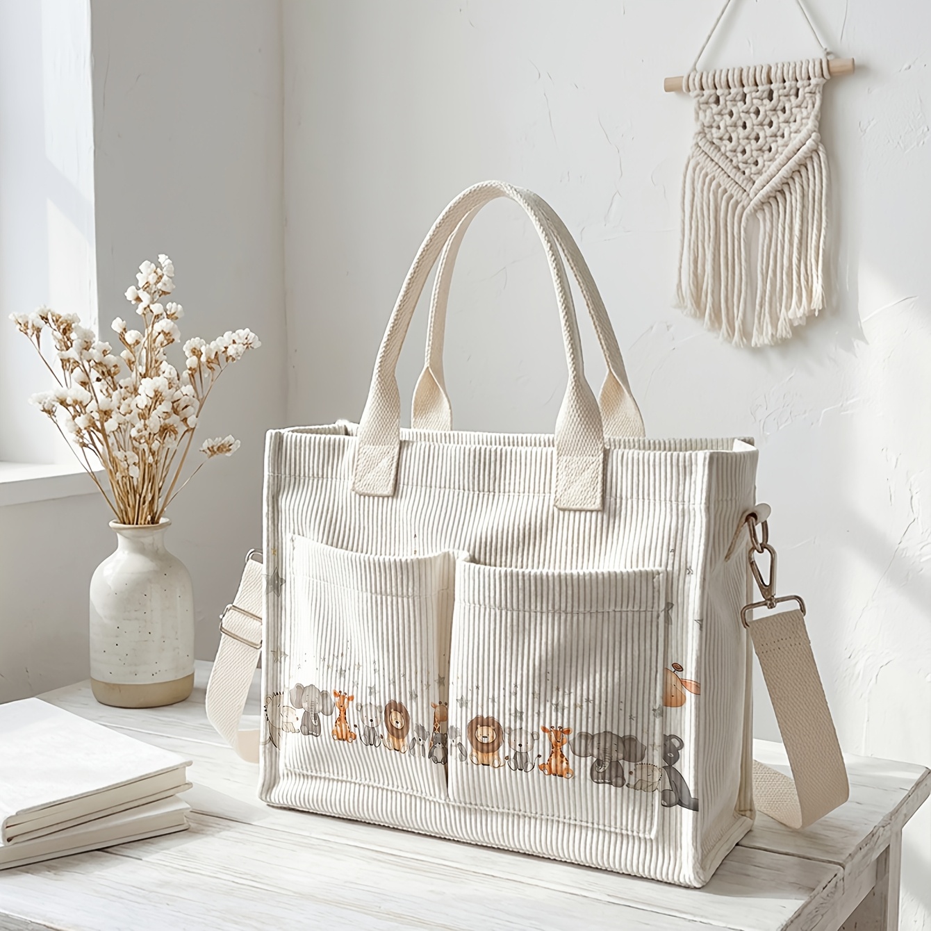 TEMU 1 pièce, Sac tendance imprimé en 2D avec des de petits animaux, en velours côtelé, à à ou en bandoulière. Léger et polyvalent pour les voyages