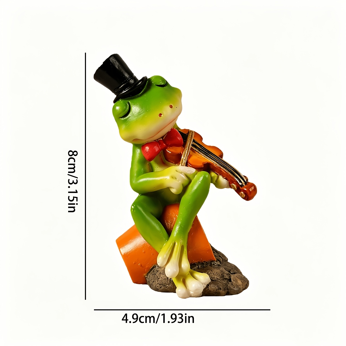 TEMU Resin Simulation Gentleman Frog Ornament Wearing Black Top Hat With Red Bow Tie And Bow Tie, Closed-eye Playing Violin Sculpture, Outdoor