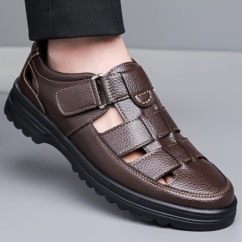 men s breathable sandals - adjustable   closure, soft non-slip rubber sole - lightweight brown formal & casual shoes for beach, office, casual attire -    , beach footwear, sleek footwear, durable construction, summer travelers 0