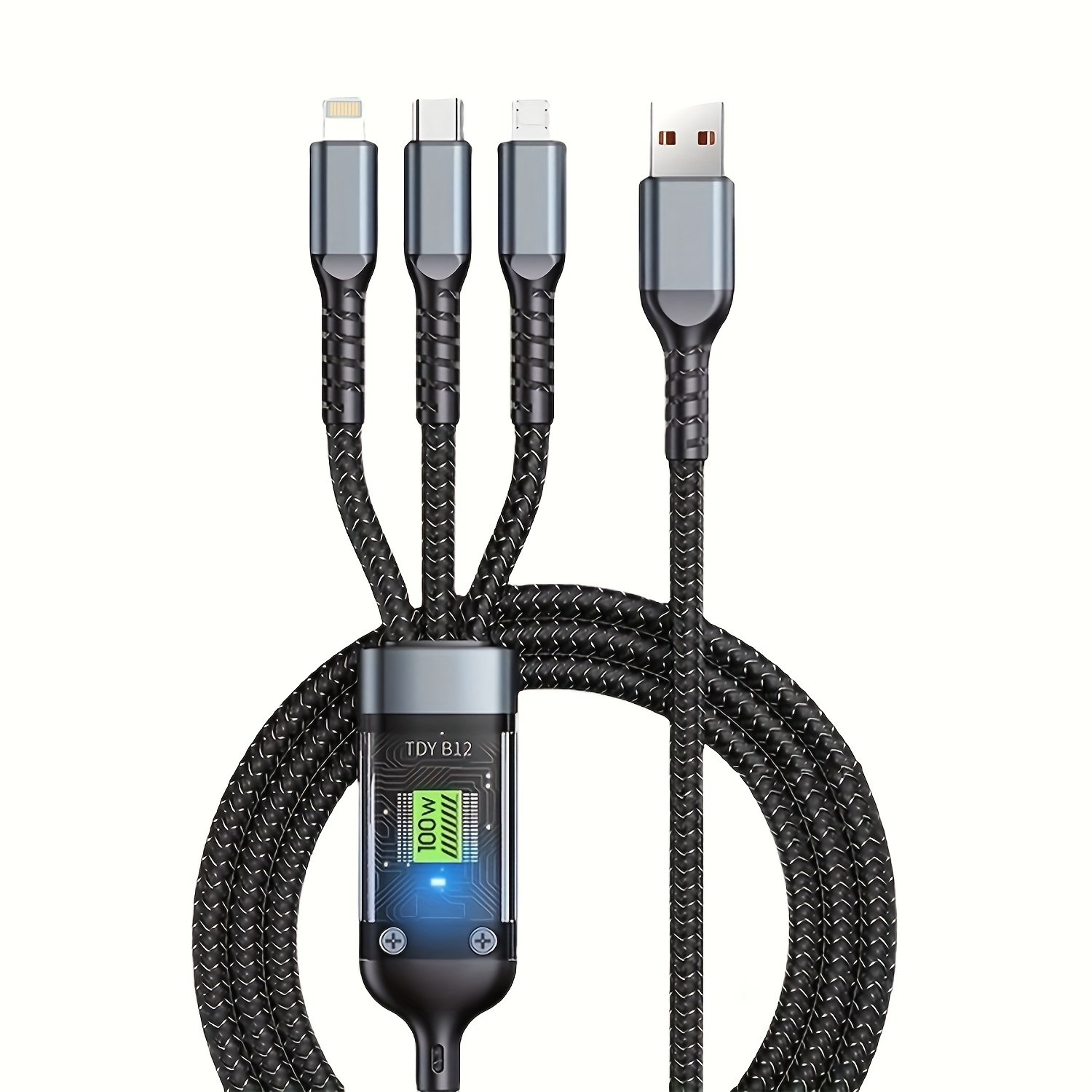 

Multi Charging Cable, (1/2pcs ) 3 In 1 Charging Cable Nylon Braided Multi Charger Cable For Multiple Devices Usb Fast Charging Cord With Type-c, Micro Usb, Ip Port For Most Phones/iphones/tablets