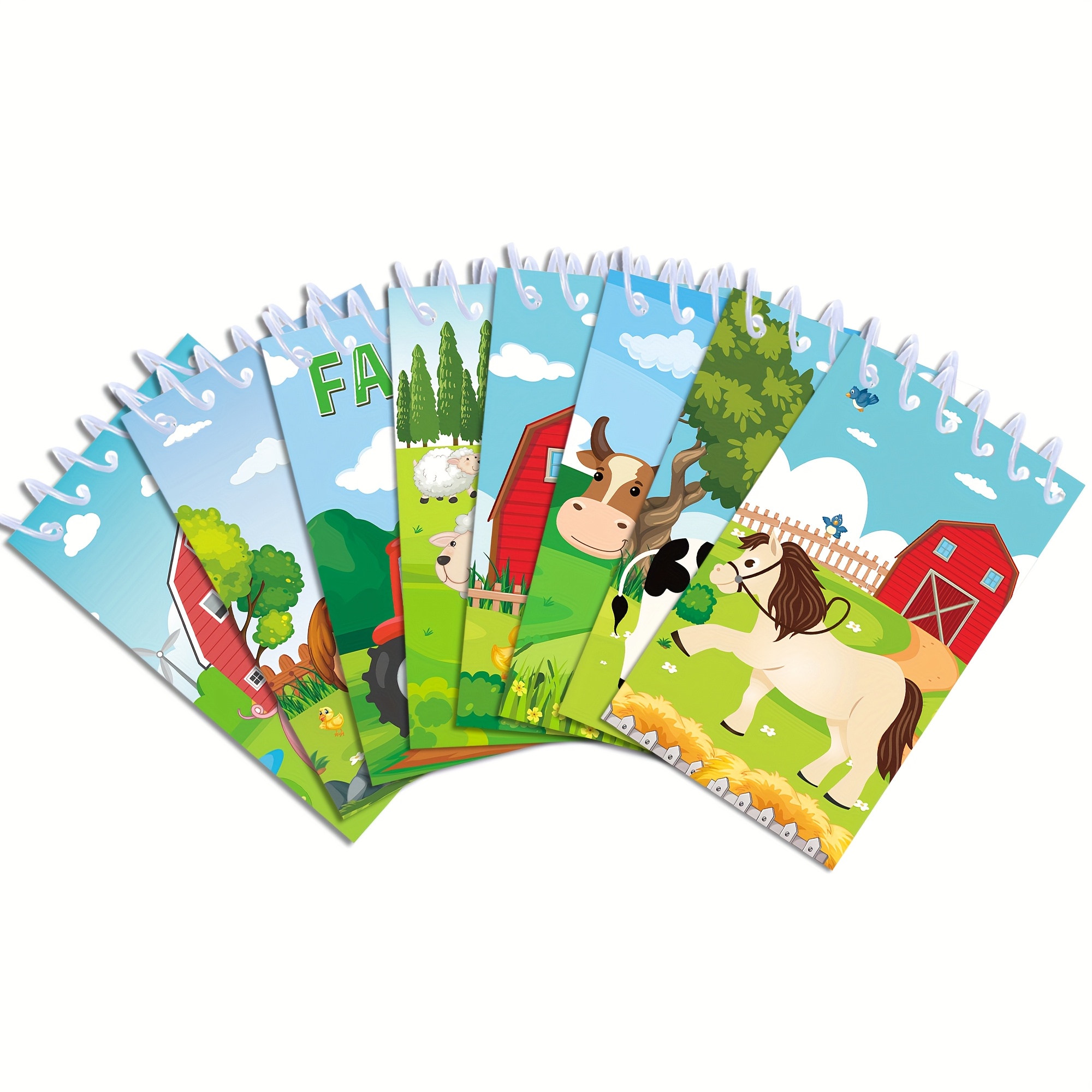 Image of 16pcs Farm Animals Cartoon Pig Horse Animals Design Mini Notepads Spiral Memo Pad Pocket Notebooks For Birthday Party Supplies