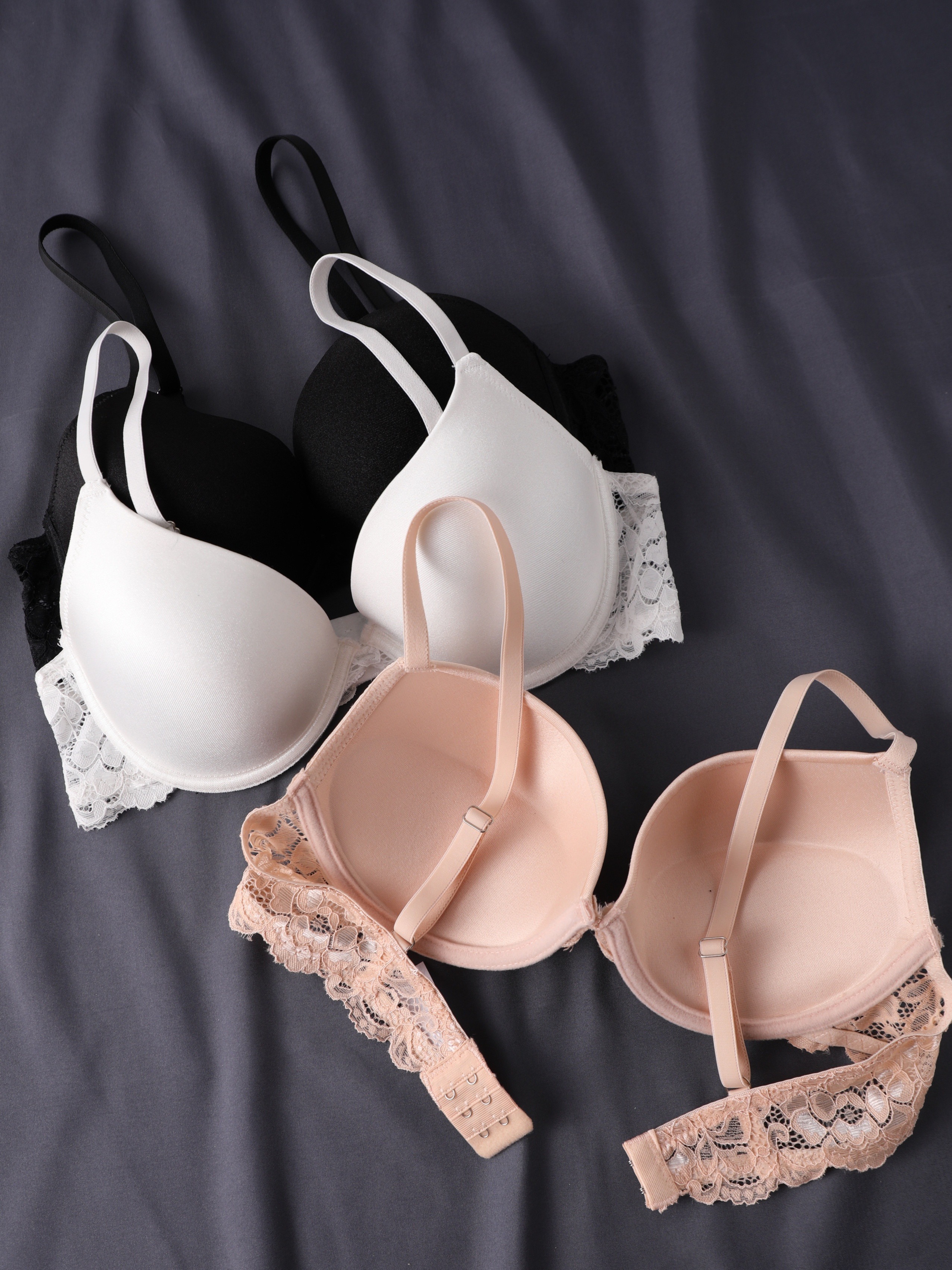 Solid Contrast Lace Bra Comfy Breathable Underwire Push Bra - Temu