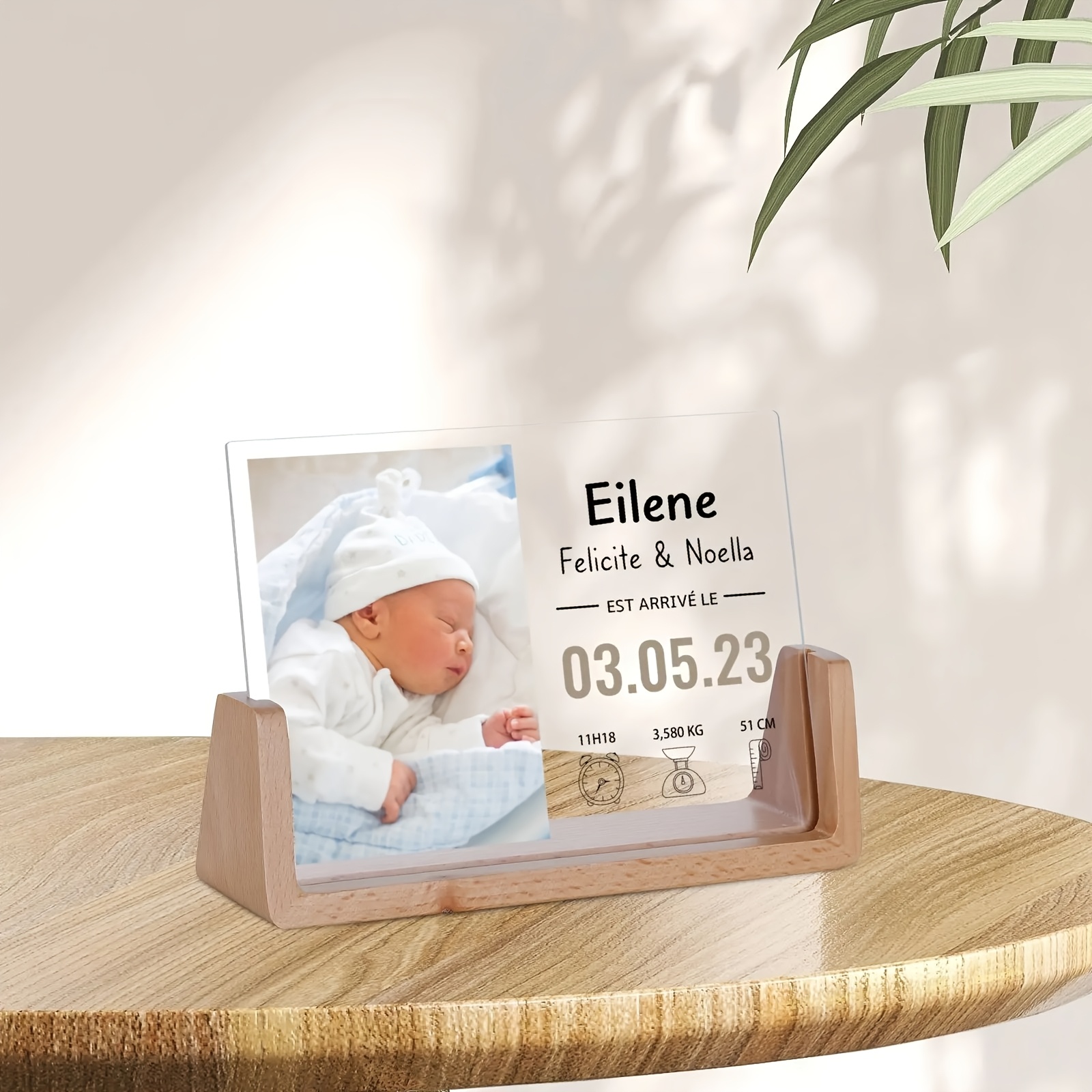 1pc personalized birth photo frame customizable acrylic uv print birth announcement keepsake matte black stand display for nursery decor details 2