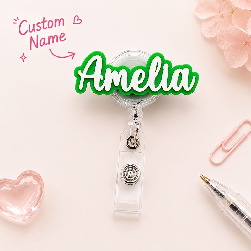 TEMU 2d [custom] 1pc Custom Text & Name Retractable Id Holder, Rn Nurse Tag, Badge Clip, Nameplate, Office Badge, Stethoscope Accessory; Gifts For