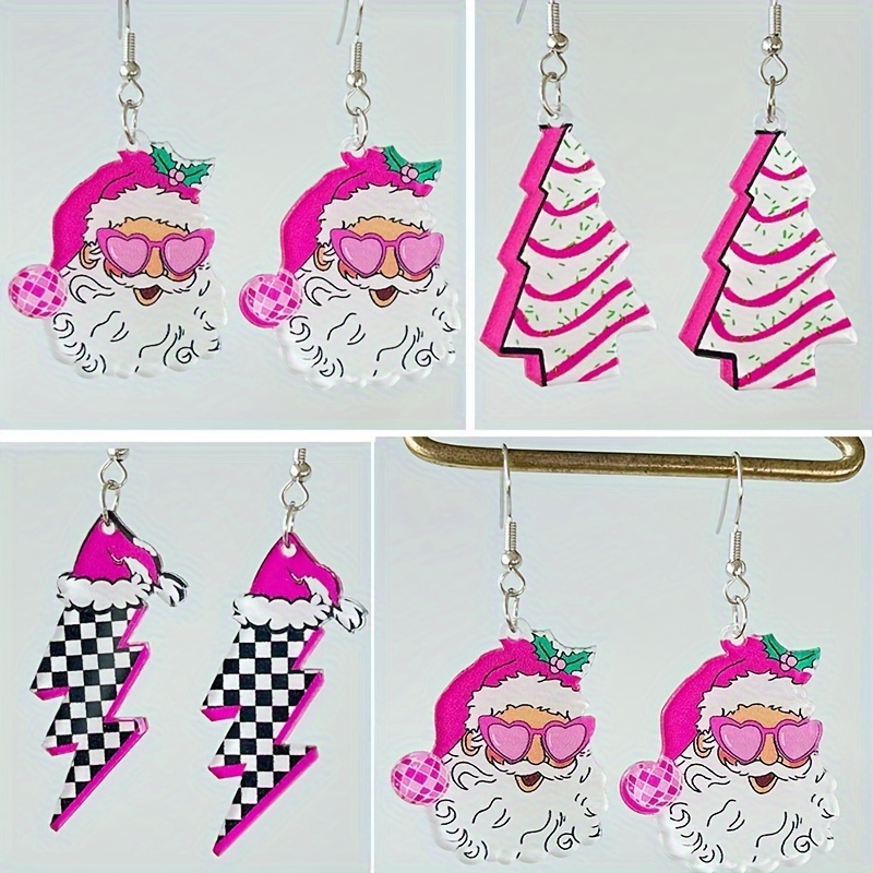 

Christmas Acrylic Drop & Dangle Earrings, Classic Style Santa And Tree Design, Festive Jewelry, Alloy Ear Needle, Non-plated For Daily Wear And Christmas Celebrations - All Seasons Compatible