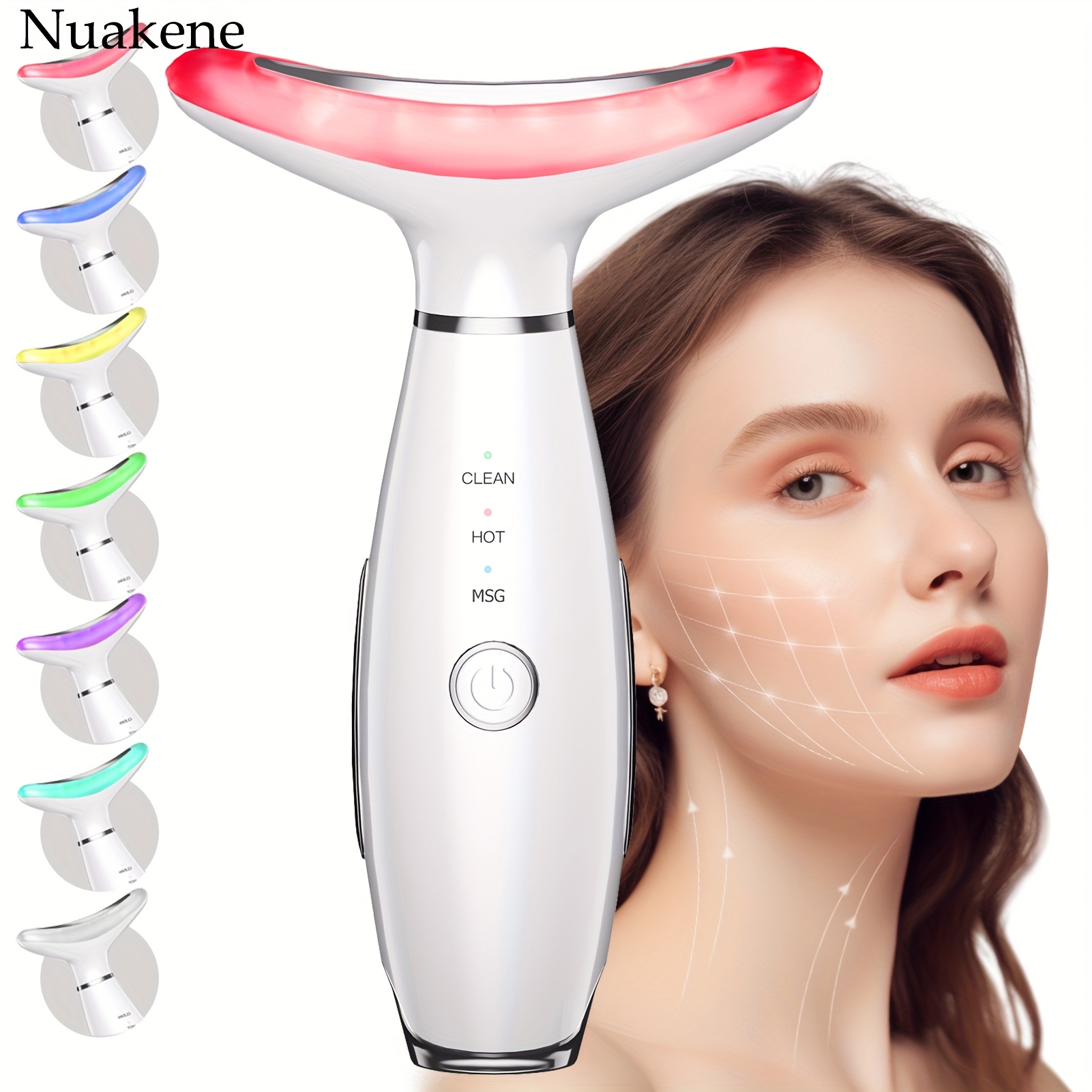 Nuakene 7-in-1 Facial Beauty Device – Rechargeable Vibrating Heating Massager for Face & Neck, USB Charging, ≤36V, Lithium Battery-Polymer, Home Use Skin Care Tool, Ideal Gift for Women, Facial Massage Tool | Modern Neck & Face Massager | Ergonomic Desig