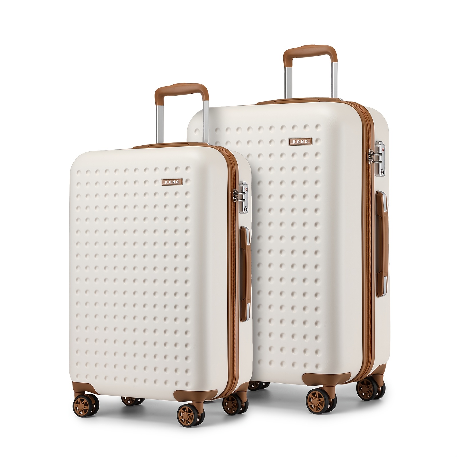 Image of Kono Optional Checked Lightweight Hardside Suitcase With Spinner Wheels & Built-in , Cream White