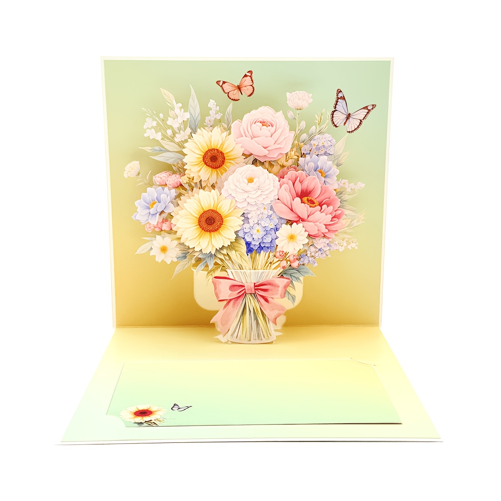 TEMU 【おしゃれで、そしてフなイルの花瓶とグリーティングカード】鮮やかに描かれた様々な花と蝶が描かれています。卒業式/新築祝いのギフトに最適。家族/友人/先生/同級生など、誰にでも。