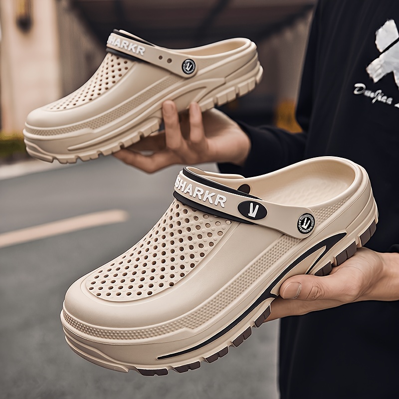TEMU Men's New Summer Breathable Non-chafing Slippers, House Slides, Solid Color Thick-soled Couple's Hollow-out Slippers