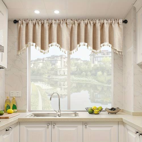 1pc 2pcs pack pure solid tassel lace window scarf easy european wave curtain rod pocket s shaped wave suitable for living room bedroom kitchen indoor window door decoration and shading