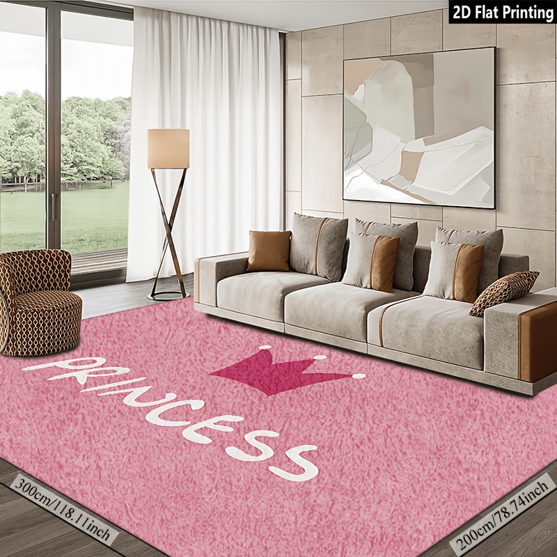 TEMU Velvet 850g/mÂ², Soft Thickened Area Rug, Crown And "princess" Letter Pattern Carpet, Predominantly Pink, Non-slip, Machine Washable, Soft And