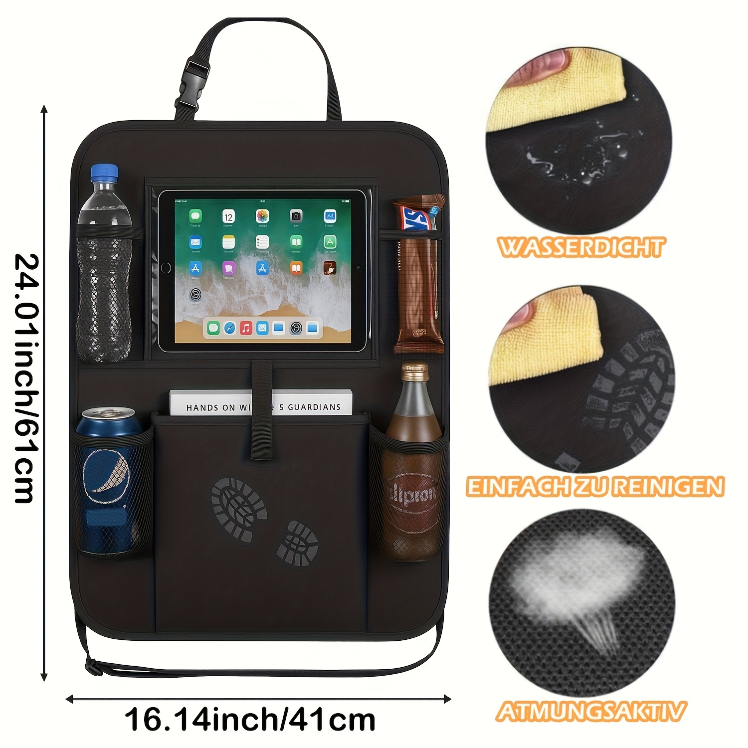 E-shop Auto Rücksitz Organizer mit Tablet Halter, Multi- Aufbewahrung für Familienbedarf, Robuste Polyester Sitzrücken , Universelle Passform für