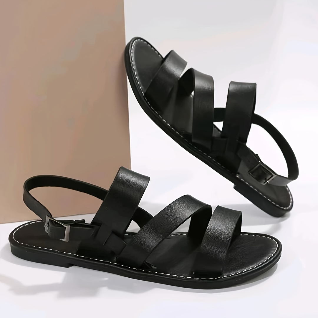 women s roman flat sandals solid color open round toe ankle