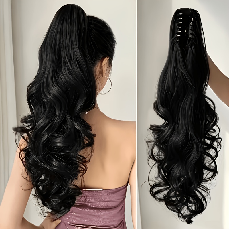 TEMU 26-inch Elegant Claw Clip Curly Wave Ponytail Hair Extension – Natural Texture, With Built-in Sturdy Claw Clips, Instantly Adds Hair Volume And