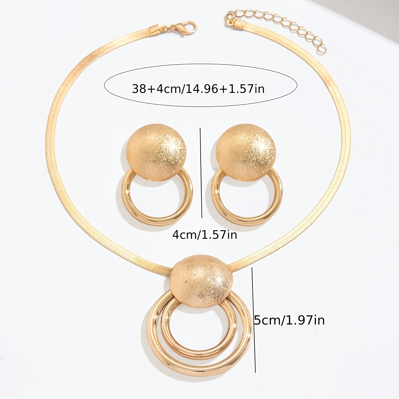 2pcs Set Elegant Necklace and Earrings Set with Geometric Pendant