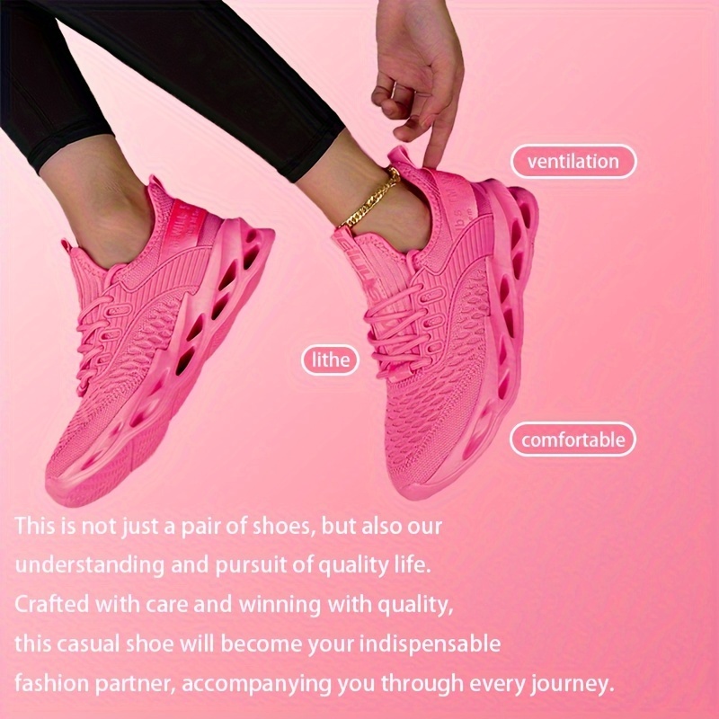 1 pair pink comfortable trendy hole laced casual shoes for men women lightweight breathable low top sneakers   versatile fashion shoes md sole mesh upper   commuting casual attire details 2