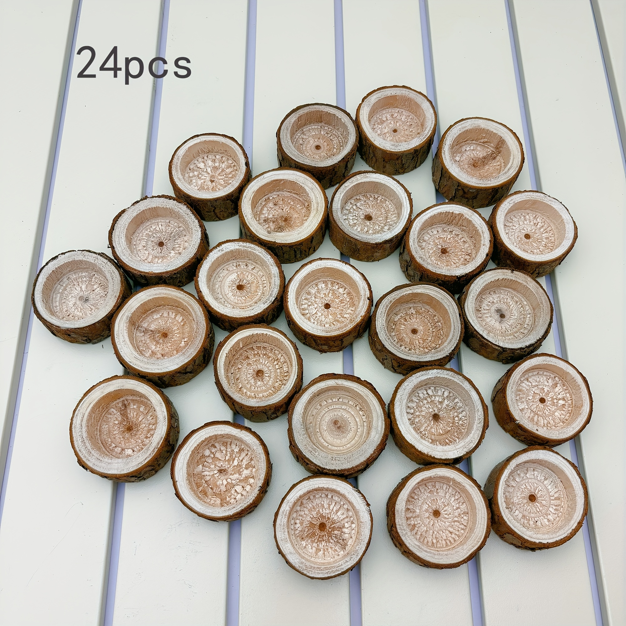 Image of 24pcs 0.78-inch Natural Wood Mini Candle Holders | Suitable For Weddings | Birthdays (christmas/halloween/thanksgiving/valentine's Day/easter/hanukkah) Succulent Plant Home Decor