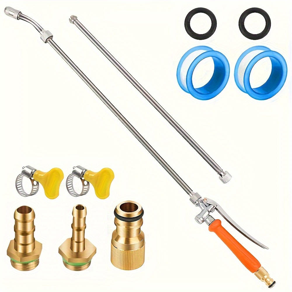

1 Pack, 44 Inches Sprayer Wand, Suitable For 1/2 Hose Quick Connector, 1/4" 3/8" Brass Barb Sprayer Wand Replacement Built-in Shut Valve Stainless Steel Spray Wand, W/ 2 Hose Clamps 2 Rolls Raw Tape