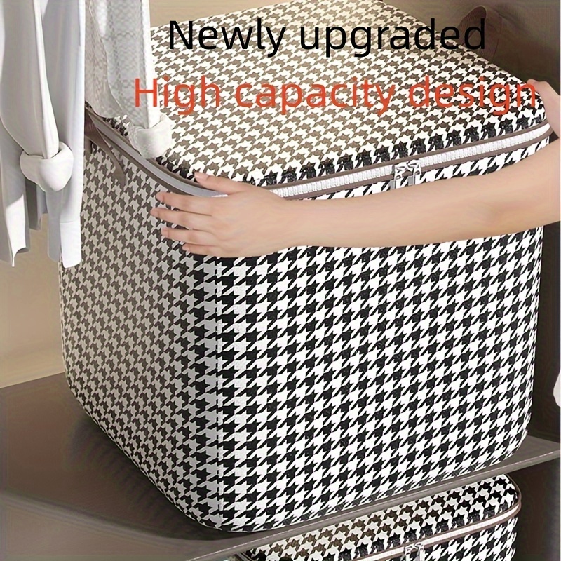 TEMU 3-piece Set, Stylish Foldable Zippered Storage Bags, Moving , Travel Organizer - Large Capacity, Portable, Moisture-proof Non-woven Fabric Solution, Houndstooth Print