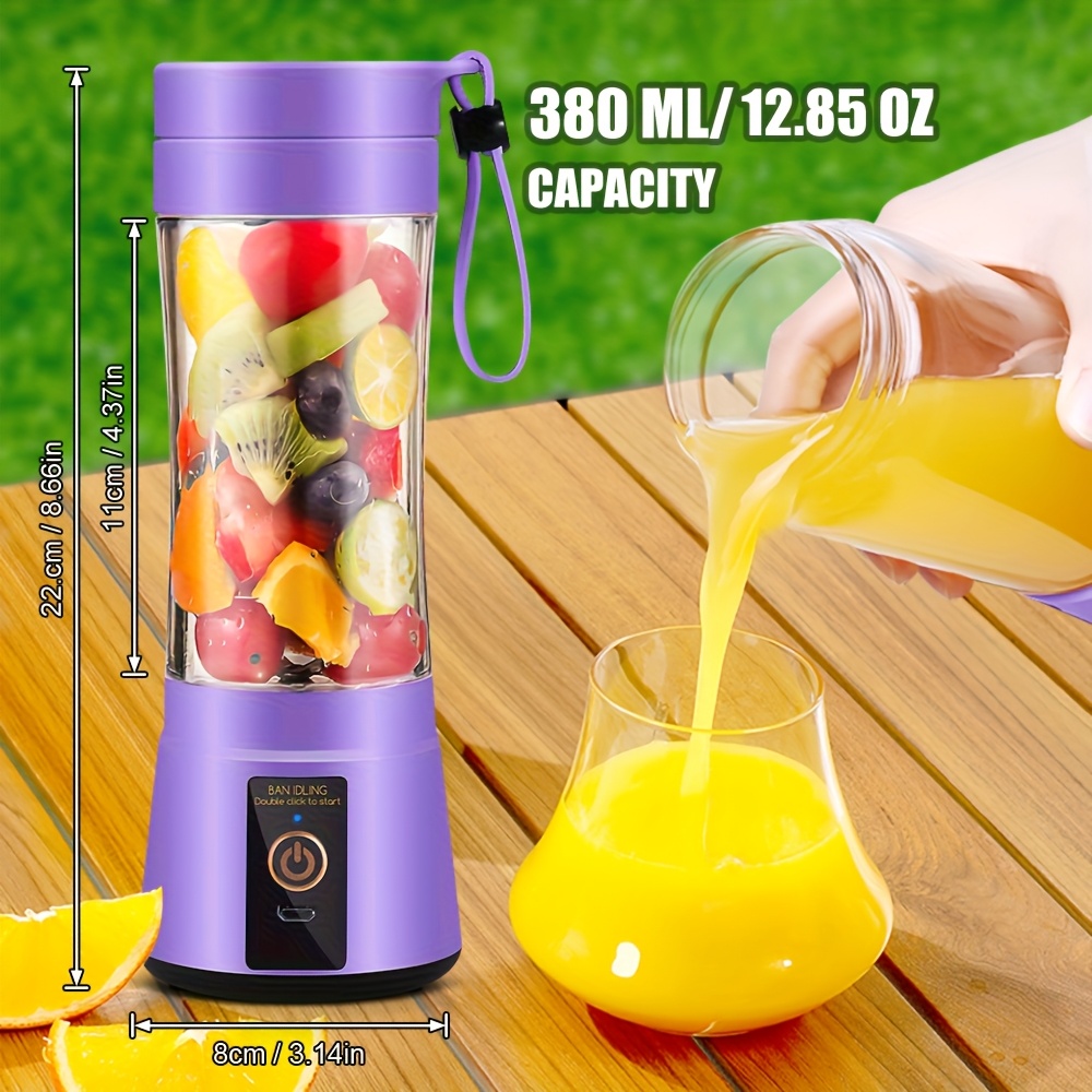 12.85 Oz Rechargeable Portable Blender Cup, Electric USB Juicer Blender, Mini Blender for Shakes And Smoothies, Juice, 380Ml, Six Blades Perfect for Mixing, Easy to Clean, Great for Travel, Office, Picnic - Fresh Juices Anywhere