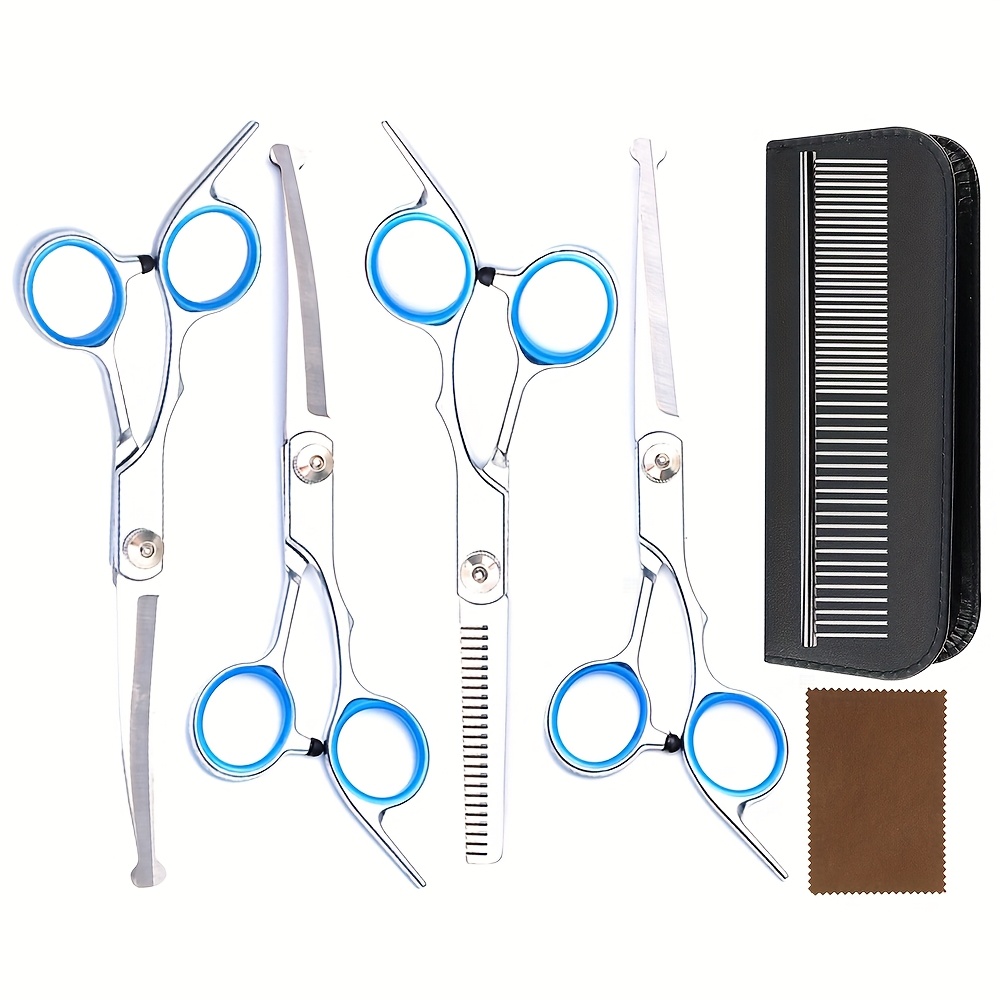 TEMU Pet Grooming Scissors Set, Stainless Steel Round-tip Safety Scissors, Suitable For Cats And Dogs, Ergonomic Handle, Home And Grooming Tools For