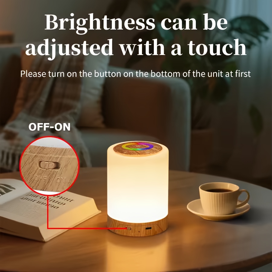 1pc/2pcs Bedside Lamp, Touch Night Lamp, Wood Grain Color Table Lamp, 3 Lighting Mode, 5 Brightness Level, RGB Ambient Lamp, Soft Light Reading Table Lamp, 1500mAh Battery, TPY-C Charging Use, Portable Lamp, Suitable for Bedroom, Living Room