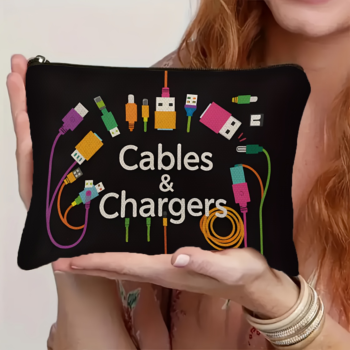 TEMU Jacekako Tech & Travel Bag Compatible For , Cables, Power Banks - Tech-themed With -/ethernet Ports - Lightweight Toiletry & Makeup, Zipper