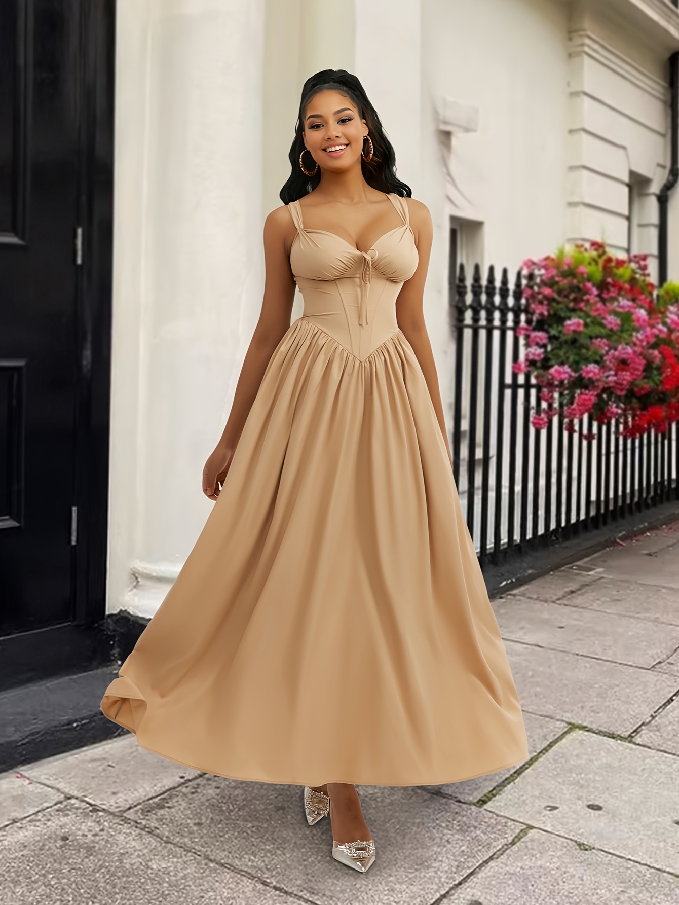 Hattie Corset Midi Dress Vintage Sexy Spaghetti Strap Corset Waist