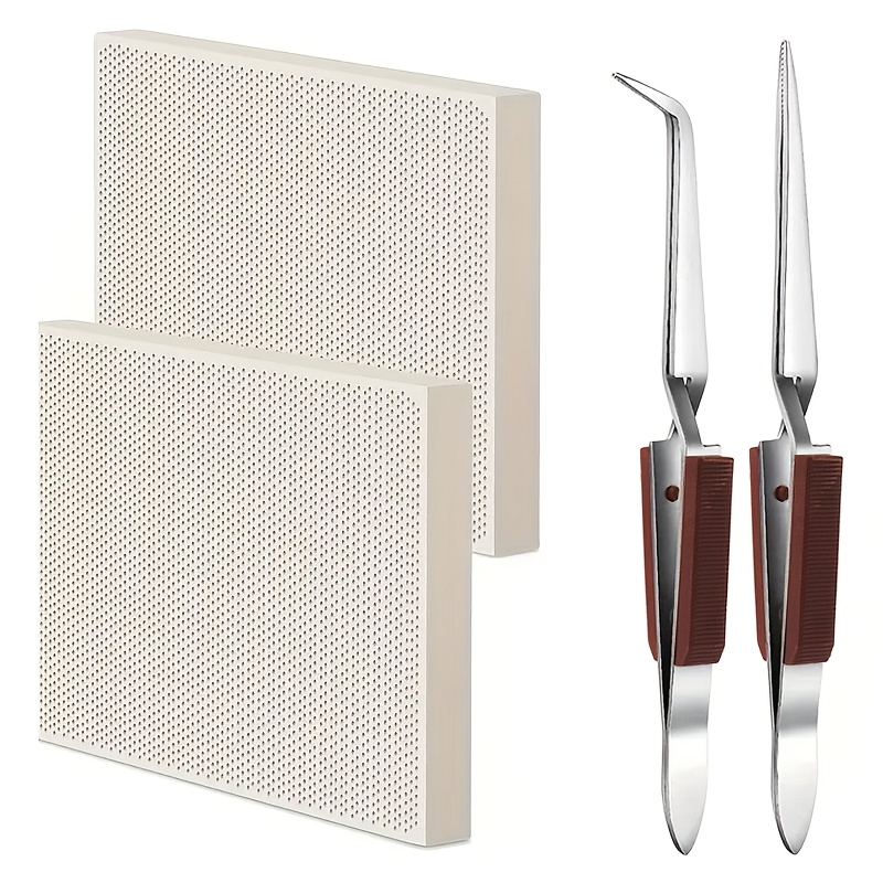 TEMU 4pcs Set Of Jewelry Welding Tools With Honeycomb Ceramic Welding Plate Reverse Lock Tweezers Jewelry Welding Kit Welding Tweezers Honeycomb