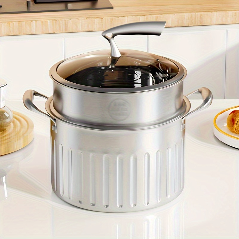 Olla de vapor de acero inoxidable de 2 niveles – 11.0 in olla  de vapor con tapa de vidrio para alimentos vegetales olla olla de cocina  olla de cocción al vapor