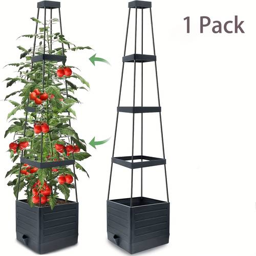 automatische selbstbewässernde tomaten-pflanzenstützkiste mit gitterdesign – langlebige kunststoff-quadratpflanzkasten mit ablauflöchern, streifenmuster für innen-/außengarten, terrasse, gewächshaus – gartenaccessoires
