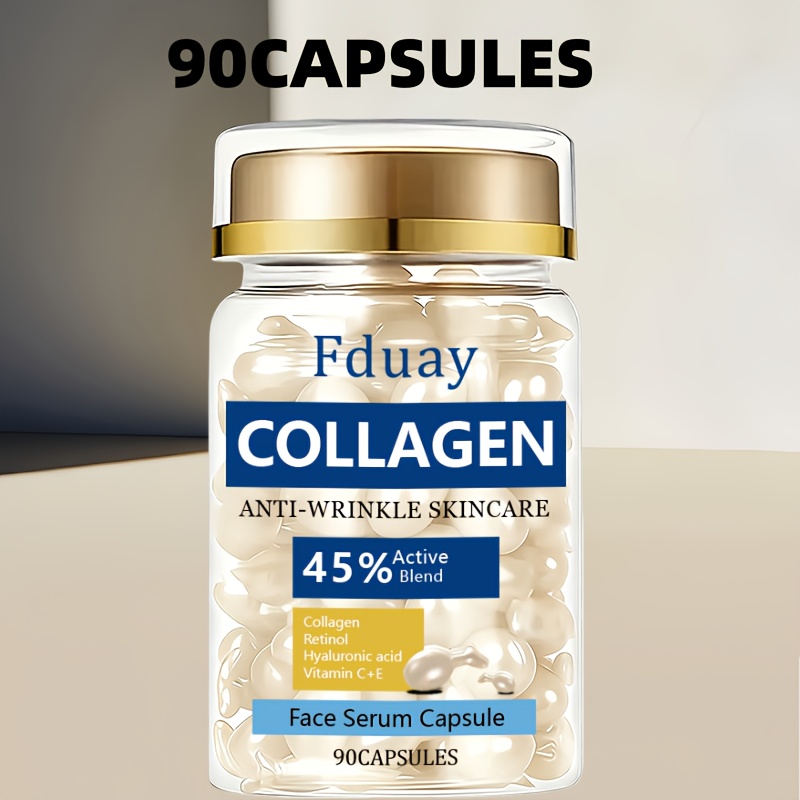 Image of 90 Capsules Collagen Cream | Enriched With Hyaluronic Acid And Retinol, Firming Gel Capsules Suitable For And All Light Beige , Wrinkles And Improves Skin Condition