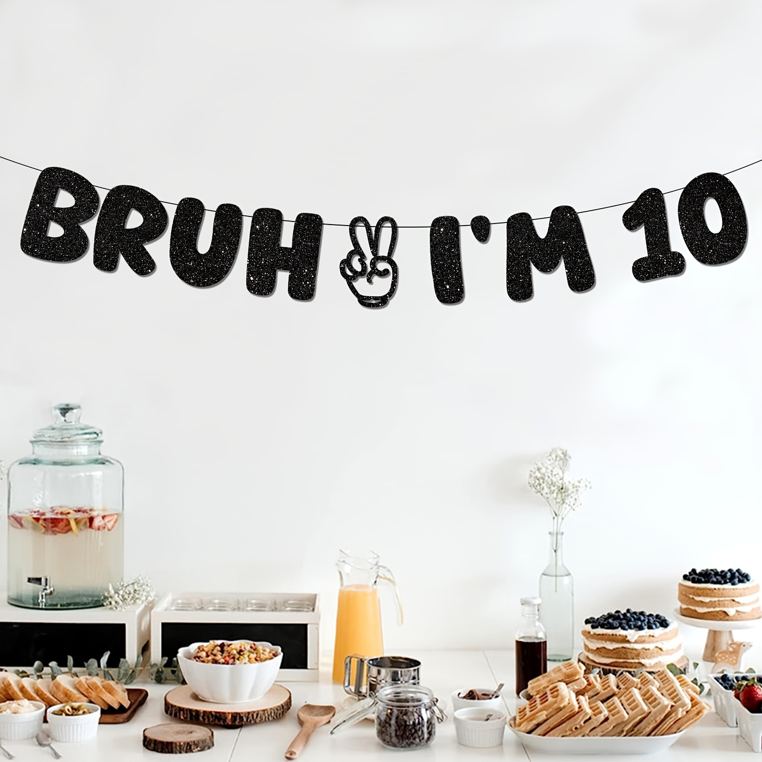 TEMU Bruh I'm 10 Banner, Happy 10th Black/blue Glitter Birthday Decorations, Cheers To 10 Years Hello Funny Party Decorations Party Sign For Boy Girl