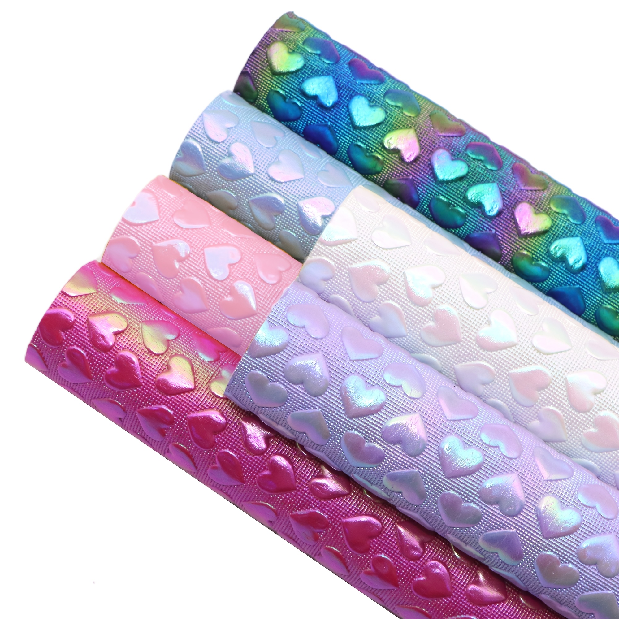 TEMU 6pcs/set 7.87x12.99inch Bump Textured Faux Leather Sheets Iridescent Heart Shaped Embossed Solid Color Synthetic Leather Fabric For Diy Earrings
