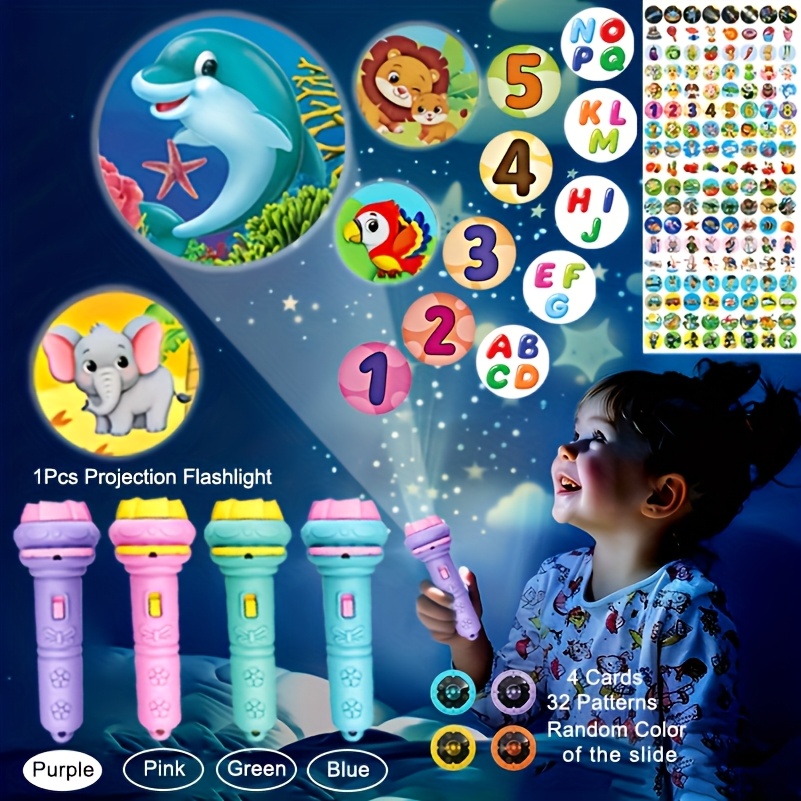   32 projector flashlight for kids educational toy with 32 interactive patterns dinosaurs animals numbers 1   portable bedtime   tool cognitive learning toy for random color