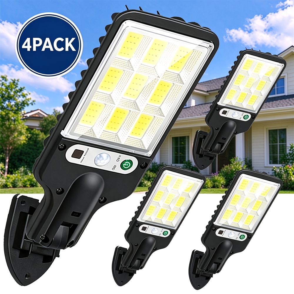 TEMU 4pcs Outdoor Solar Street Lights, Motion-sensor Solar Security Lights With 3 Lighting Modes, 108-led Solar Wall Lights, Solar Flood Lights For