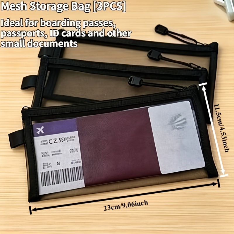 3pcs Black Document Organizer Set For Travel : Portable Id Card, Boarding Pass, And Card Holder Protective Case With Passport Organizer