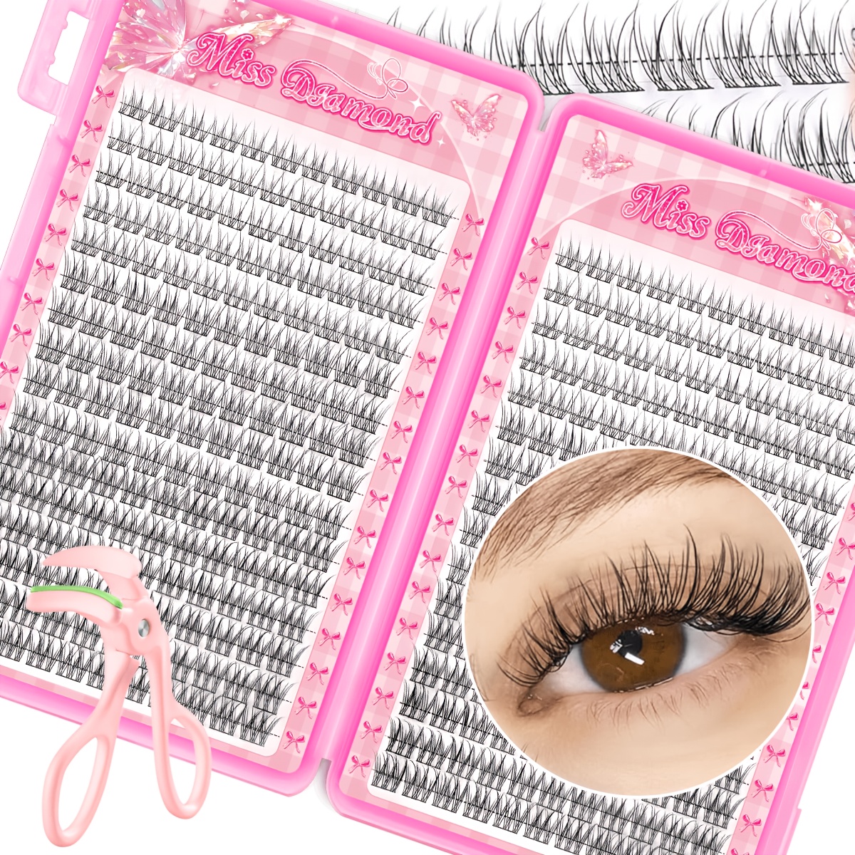 Natural False Eyelash Extension Kit - Thickness 0.07mm, C-, Blend Length 9-11mm, Natural Cross Cluster Style, Easy Lashes With Tweezers, Reusable Fishtail Design