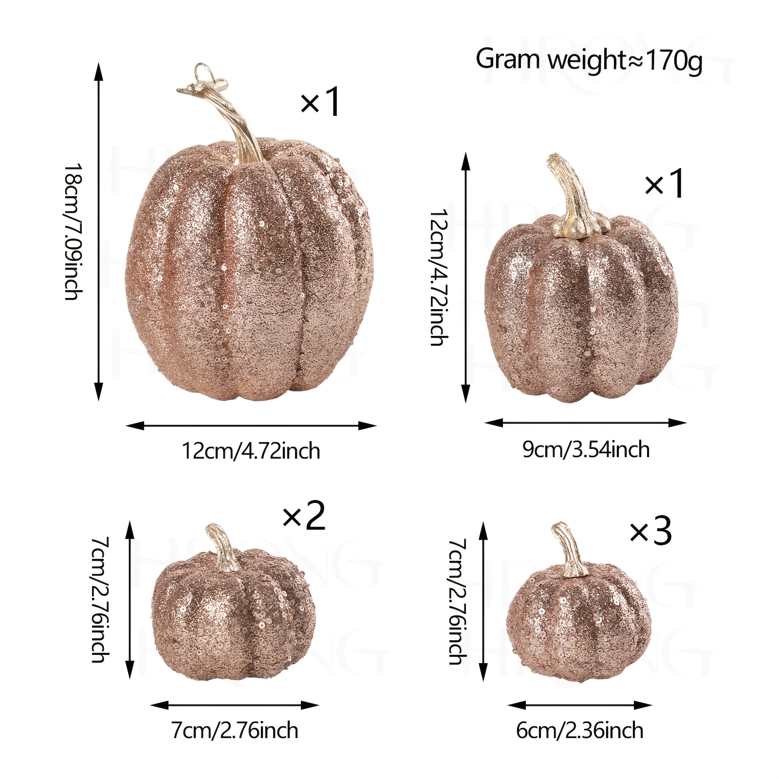 TEMU 7pcs Set Autumn Decor Champagne Iridescent Sequined Fake Pumpkins Set, Glitter Fabric Pumpkins With Golden Stems For Thanksgiving, Halloween,