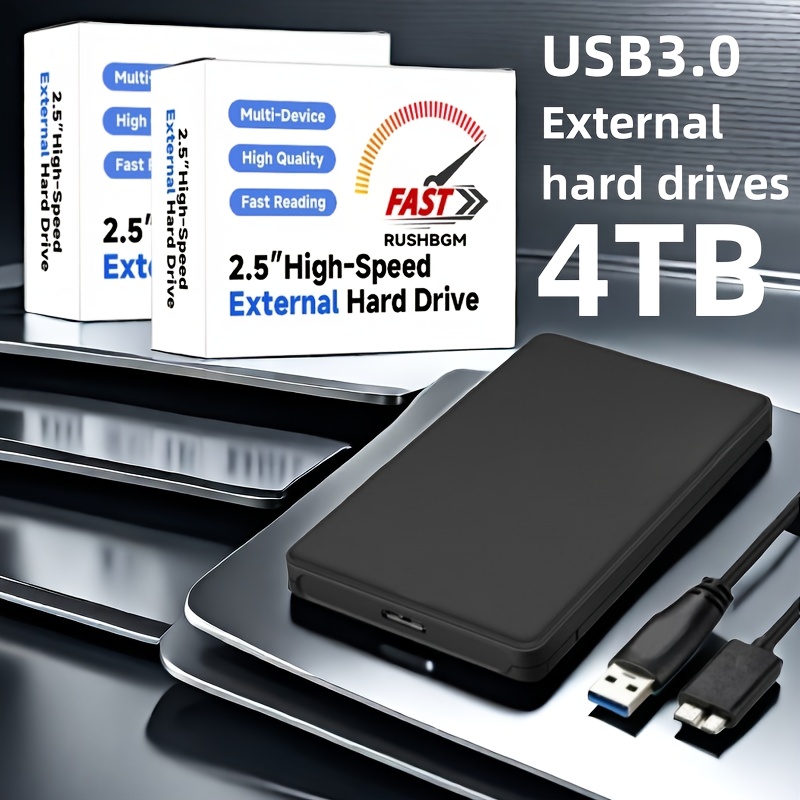 4tb high speed portable external hard drive usb 3 0 tool free installation pc laptop office large capacity hdd   file system video music extended backup black portable storage drive office data storage stylish design